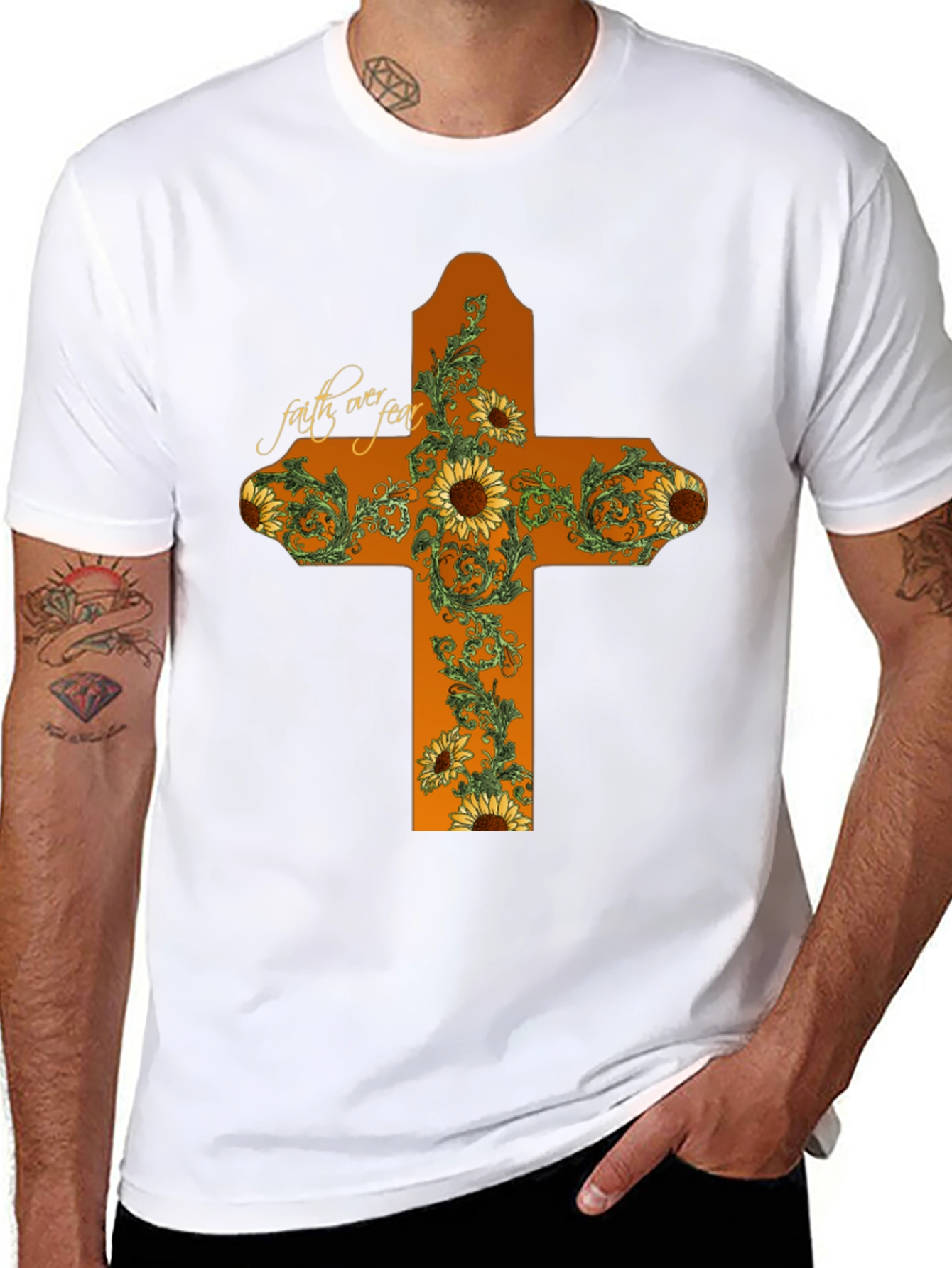 Faith Over Fear Sunflower Cross Graphic T-Shirt