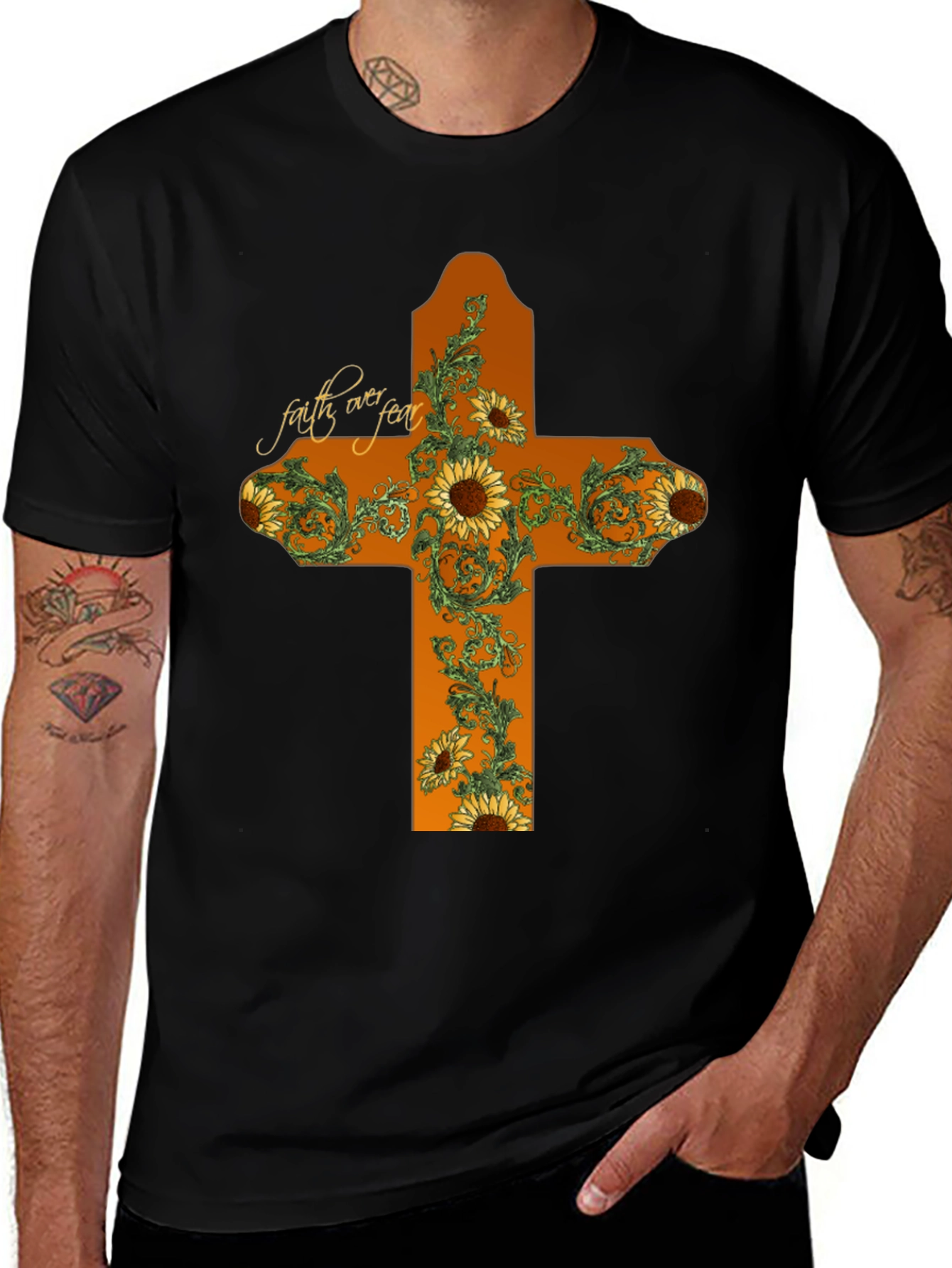 Faith Over Fear Sunflower Cross Graphic T-Shirt