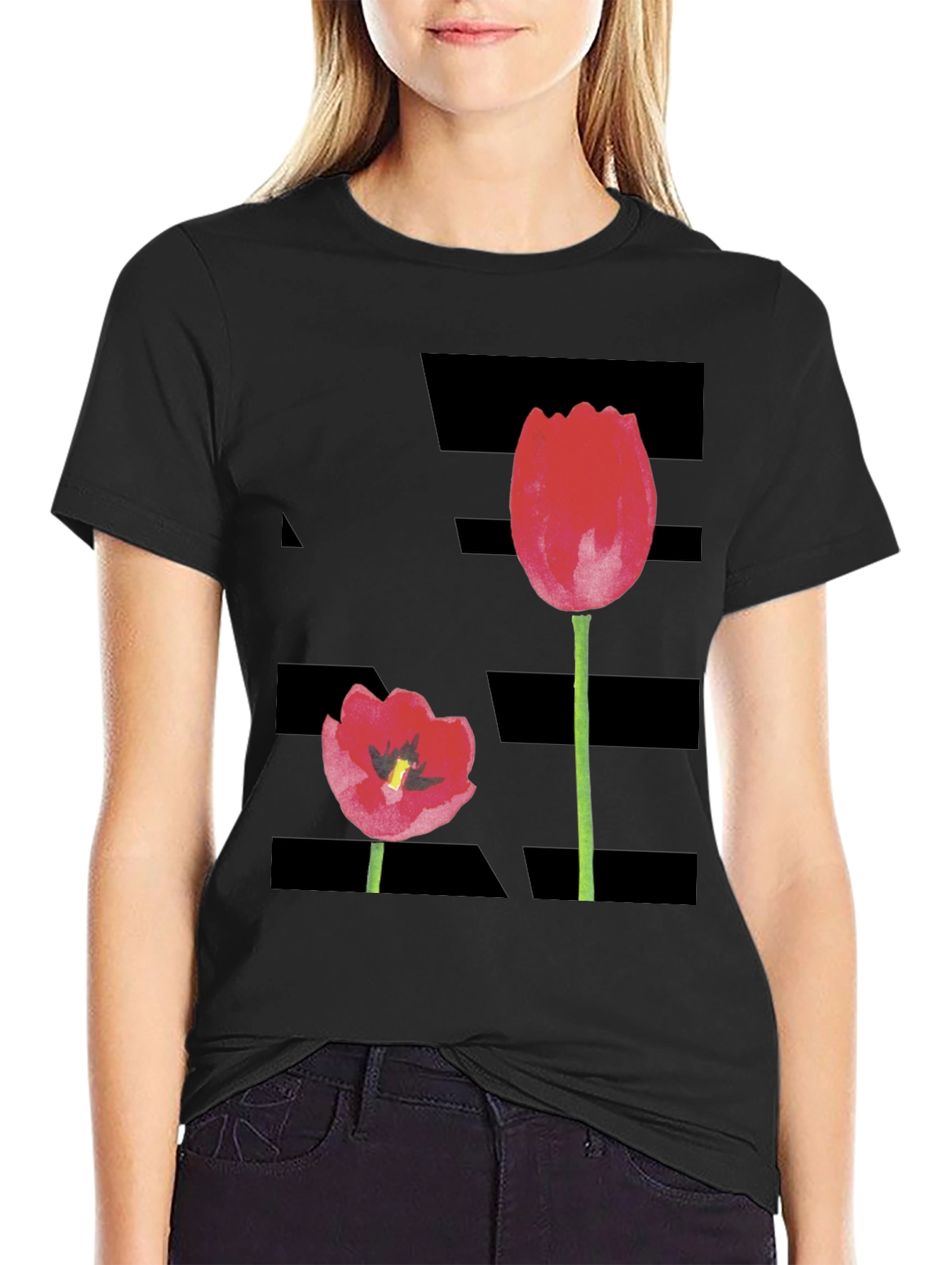Tulip Graphic Black T-Shirt