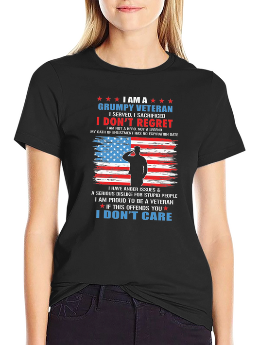 Grumpy Veteran T-Shirt - Patriotic American Flag Design