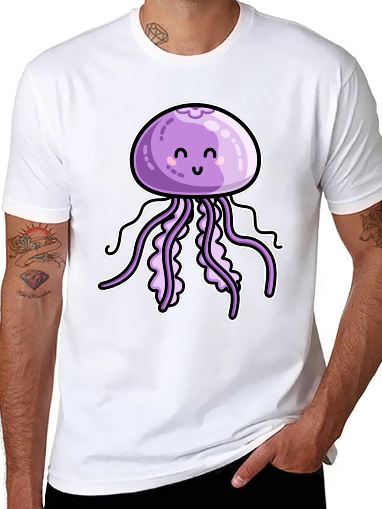 Cute Jellyfish Graphic Tee - Black Cotton T-Shirt