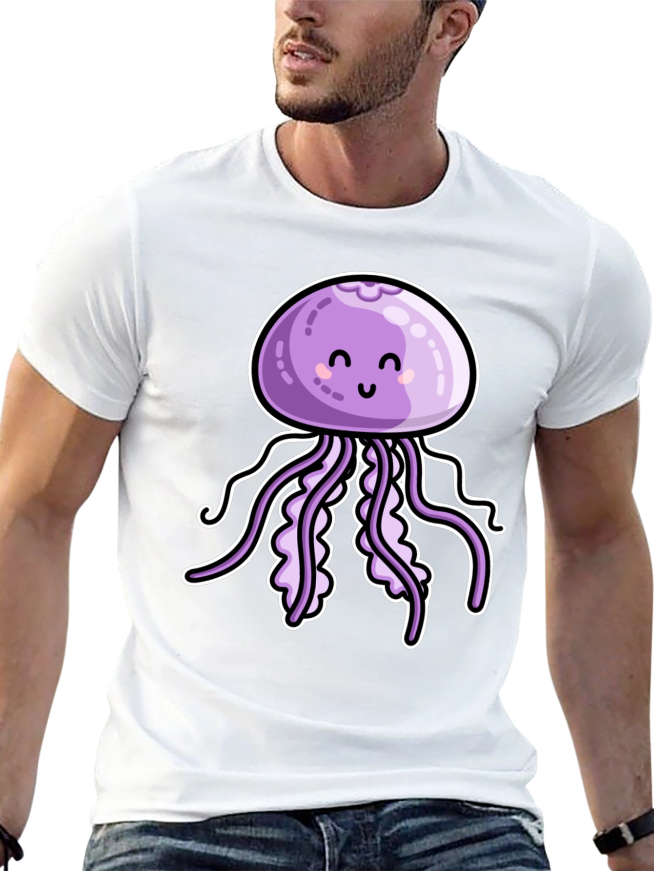 Cute Jellyfish Graphic Tee - Black Cotton T-Shirt