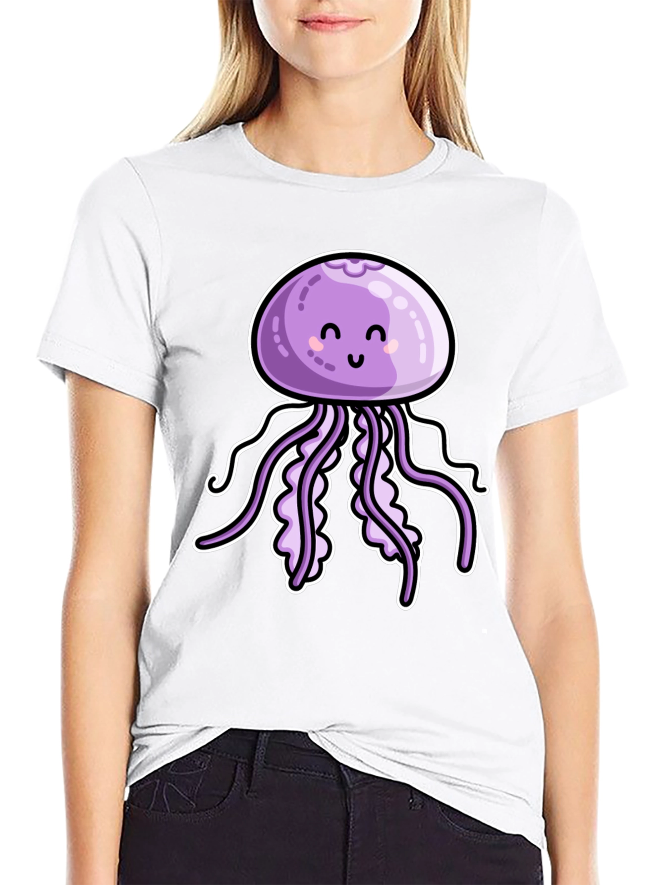 Cute Jellyfish Graphic Tee - Black Cotton T-Shirt