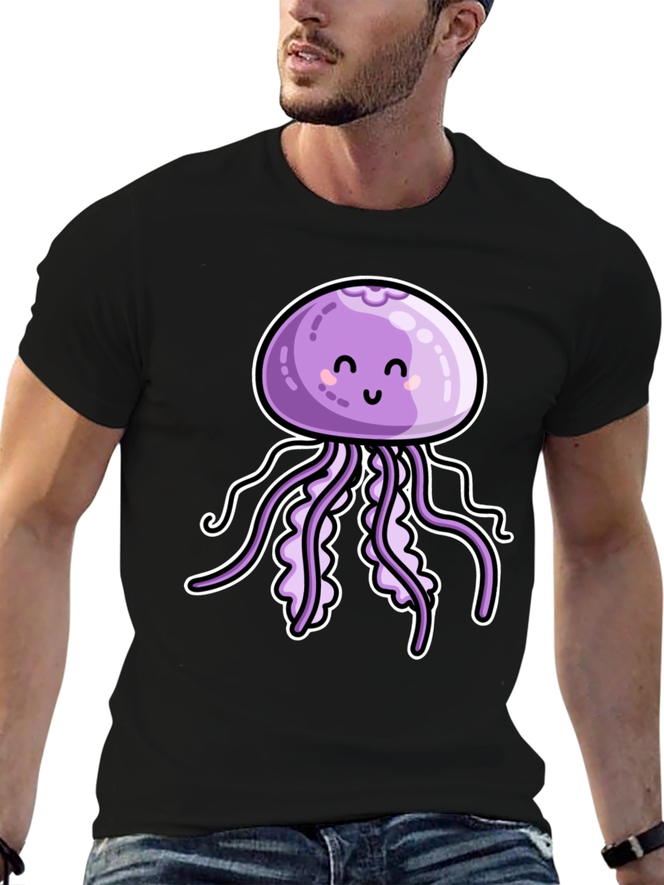 Cute Jellyfish Graphic Tee - Black Cotton T-Shirt