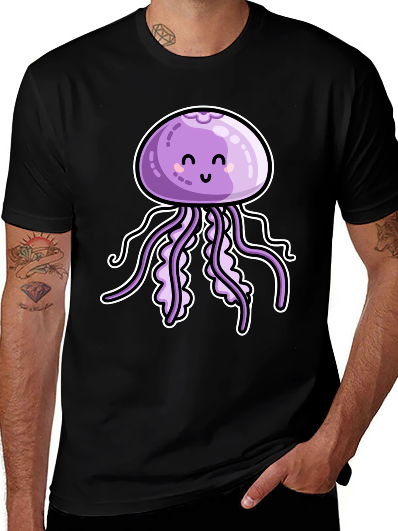 Cute Jellyfish Graphic Tee - Black Cotton T-Shirt