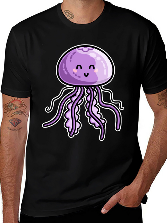 Cute Jellyfish Graphic Tee - Black Cotton T-Shirt