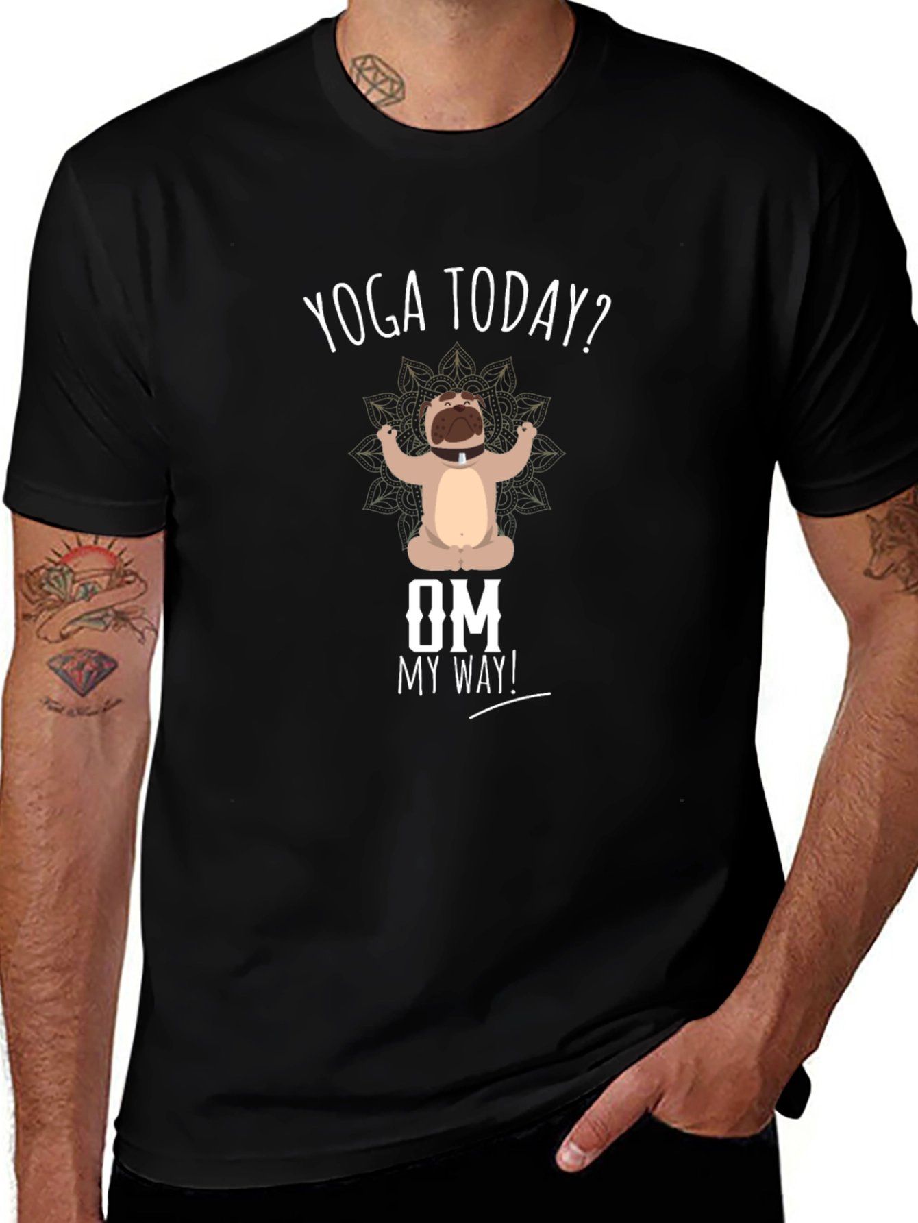 Yoga Today? Black T-Shirt Funny Meditating Dog Design