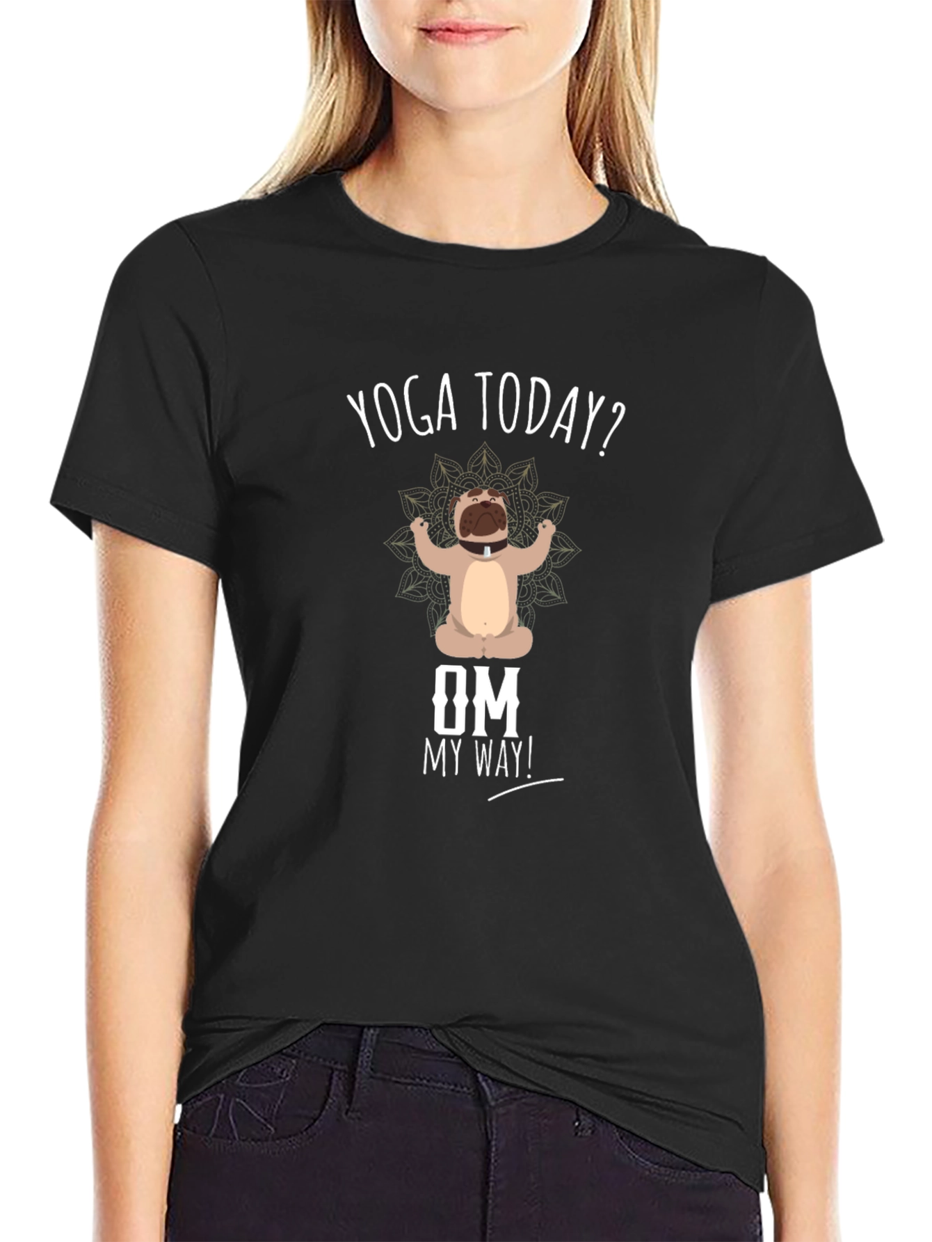 Yoga Today? Black T-Shirt Funny Meditating Dog Design
