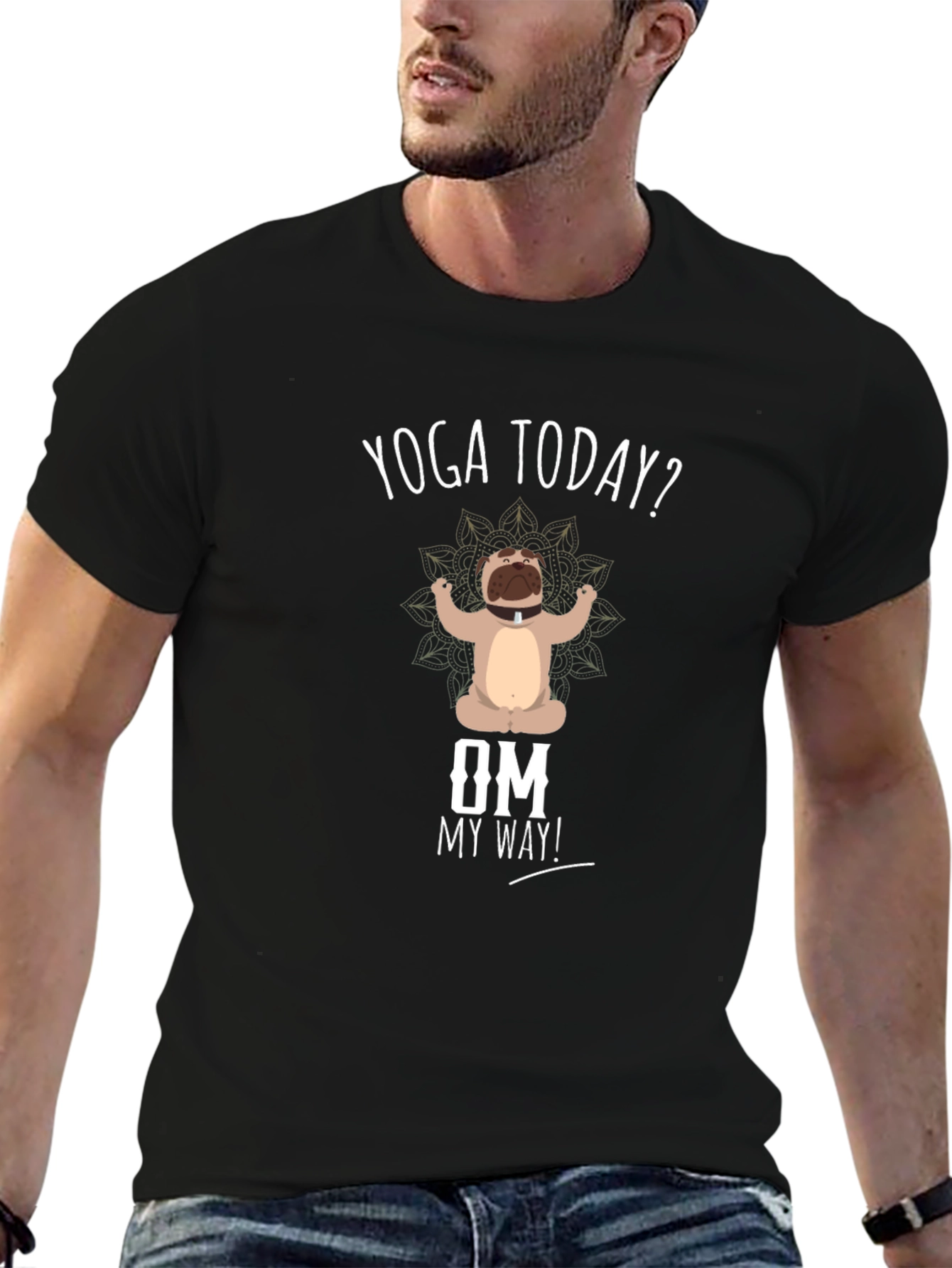 Yoga Today? Black T-Shirt Funny Meditating Dog Design
