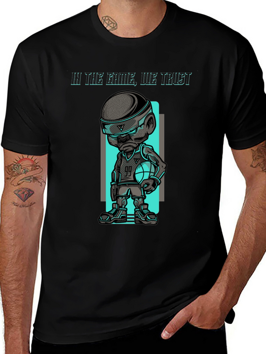 In the Game We Trust T-Shirt - Cartoon Basketball Player Design