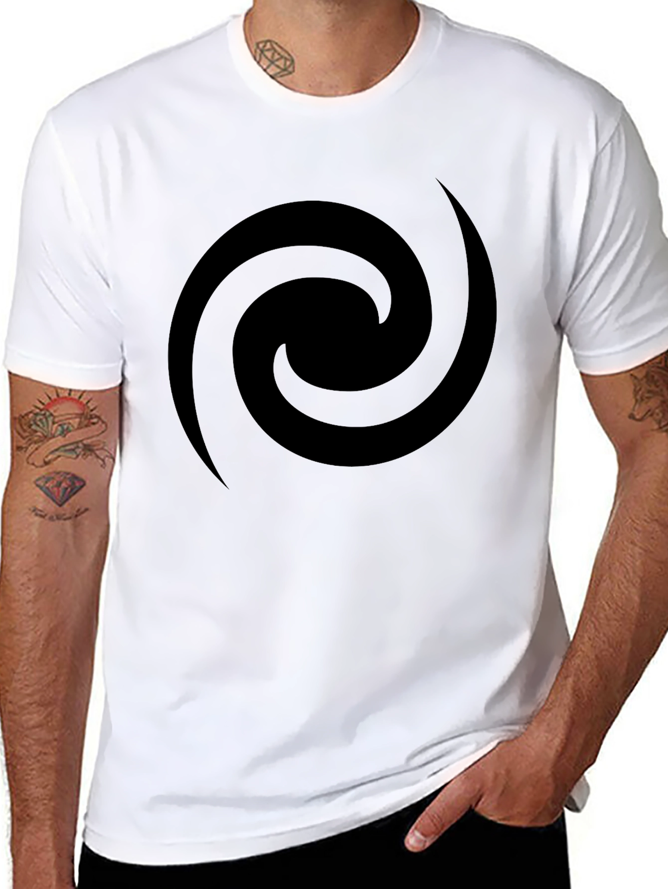 Mens Black Spiral Graphic Tee - Casual Style