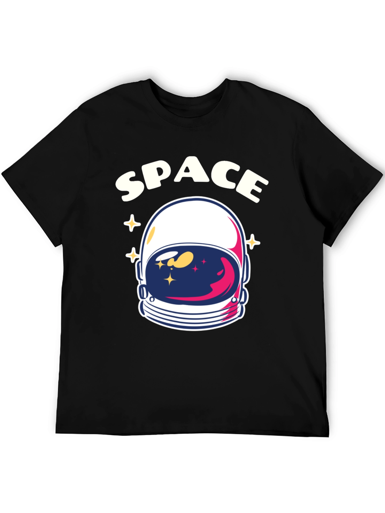 Space Astronaut Helmet Graphic T-Shirt - Black Cotton Tee