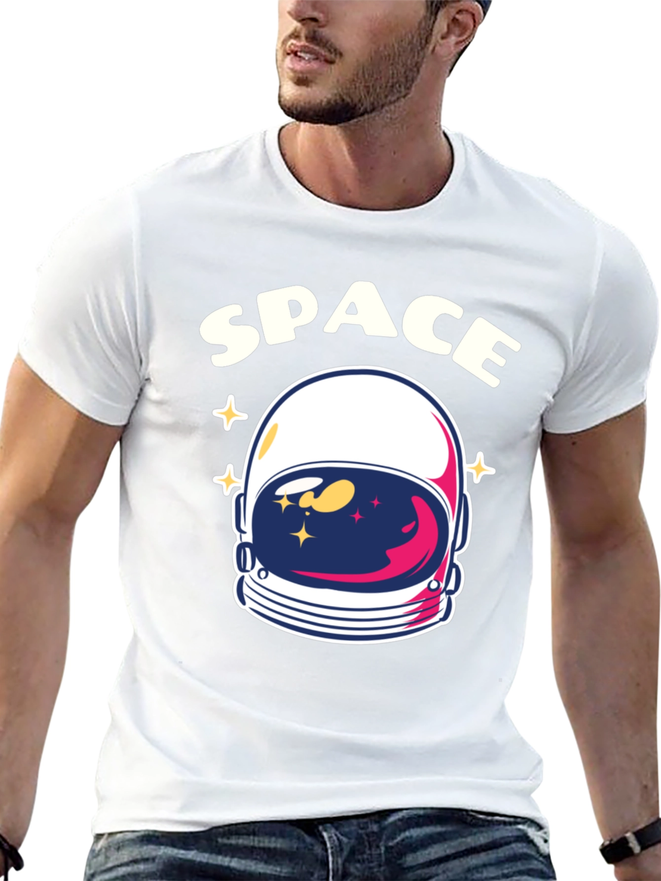 Space Astronaut Helmet Graphic T-Shirt - Black Cotton Tee