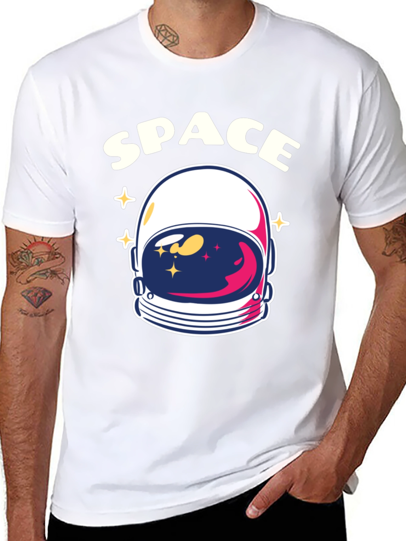 Space Astronaut Helmet Graphic T-Shirt - Black Cotton Tee
