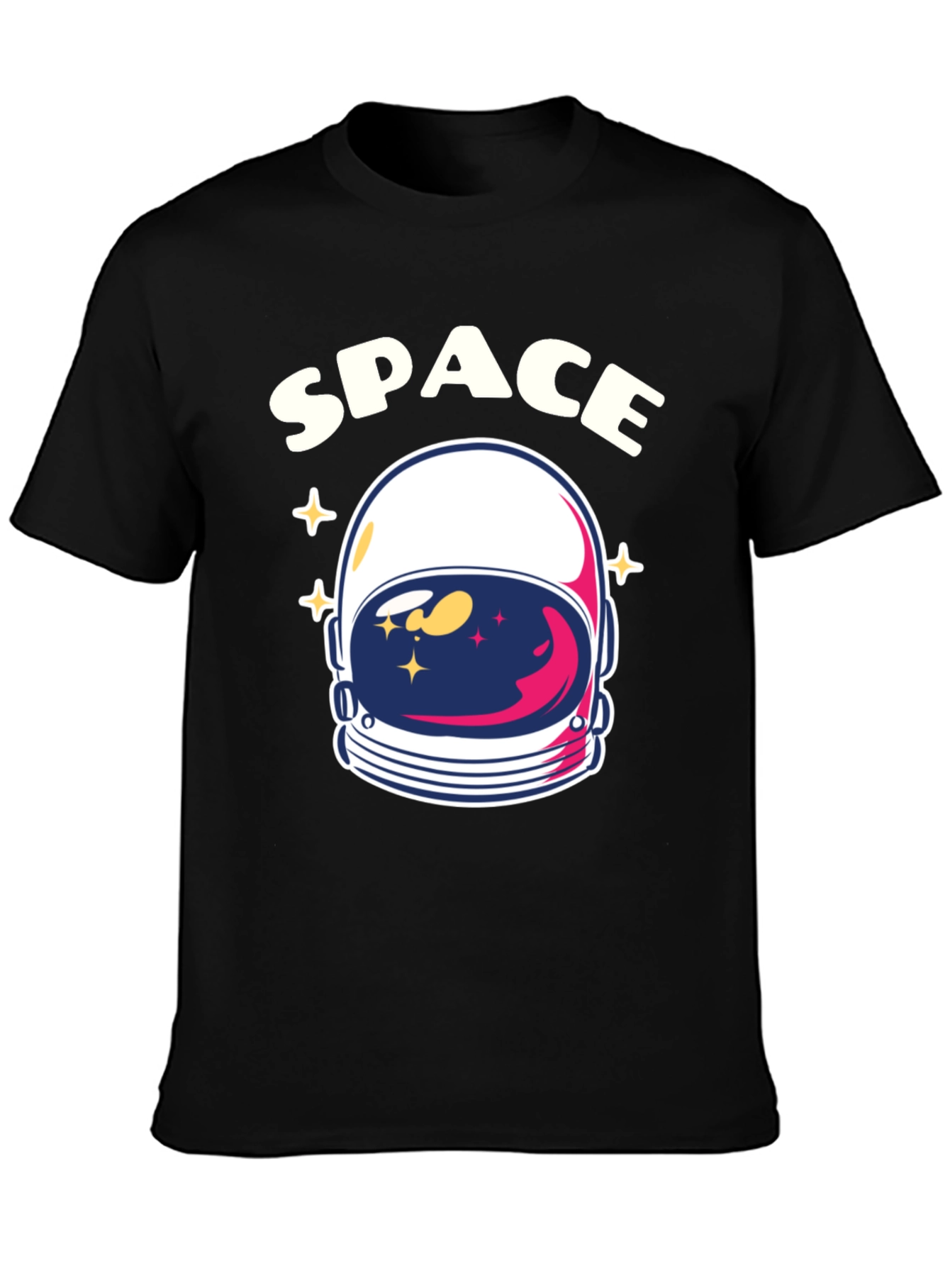 Space Astronaut Helmet Graphic T-Shirt - Black Cotton Tee