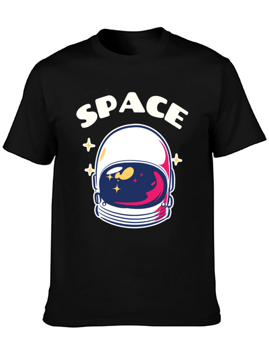 Space Astronaut Helmet Graphic T-Shirt - Black Cotton Tee