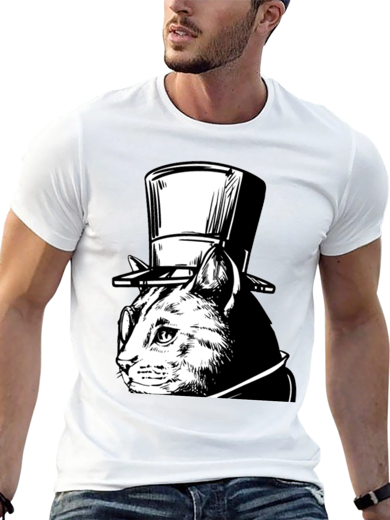 Top Hat Cat Graphic Tee - Sophisticated Feline Style