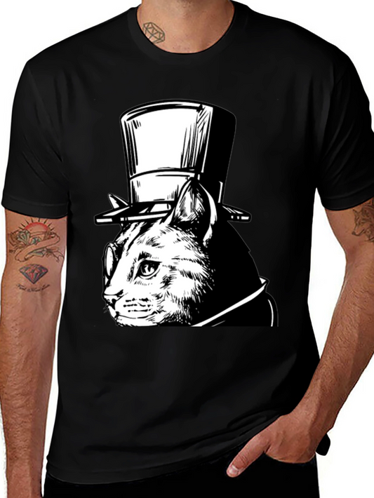 Top Hat Cat Graphic Tee - Sophisticated Feline Style
