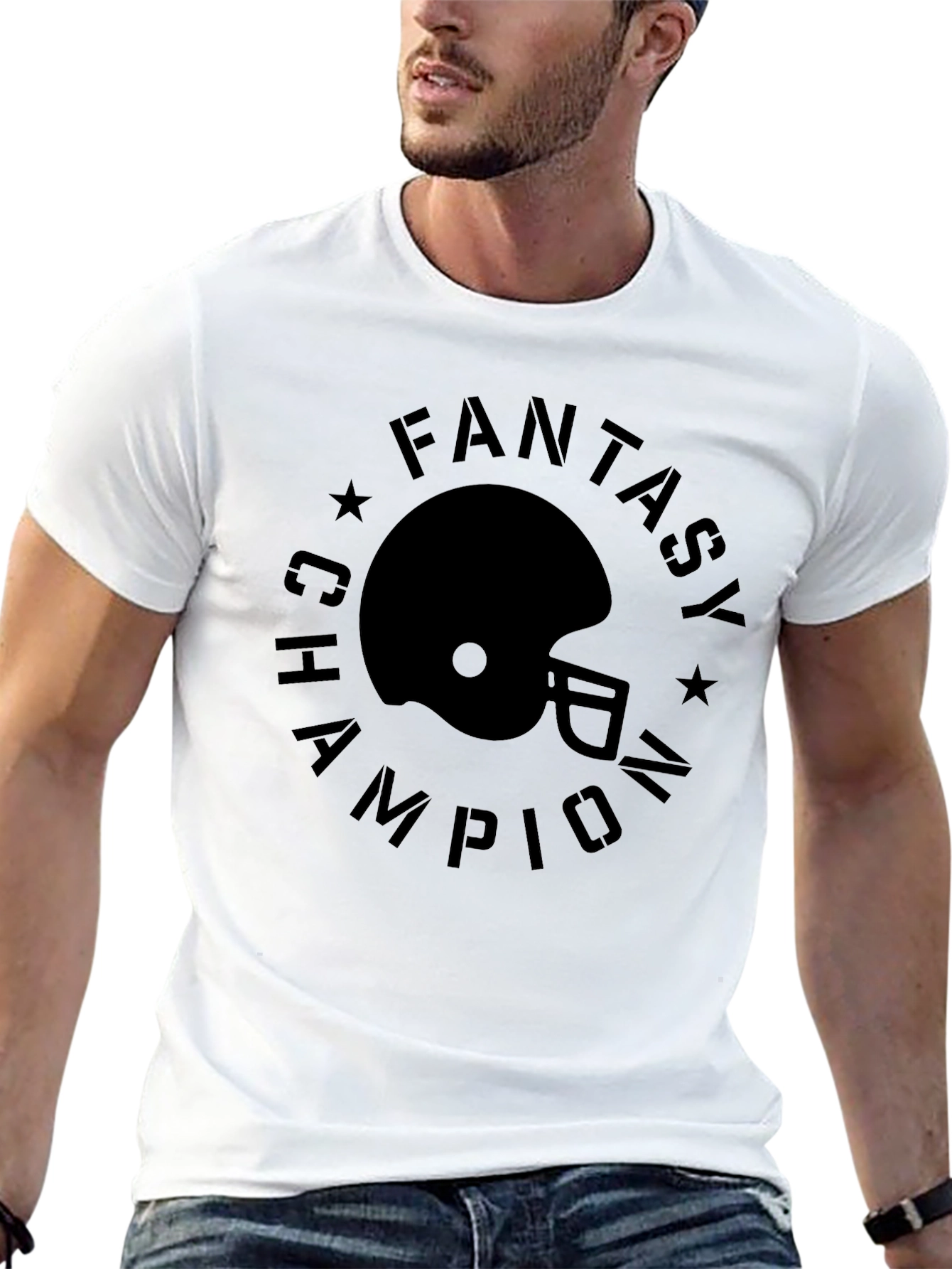 Fantasy Champion Football Helmet Graphic T-Shirt