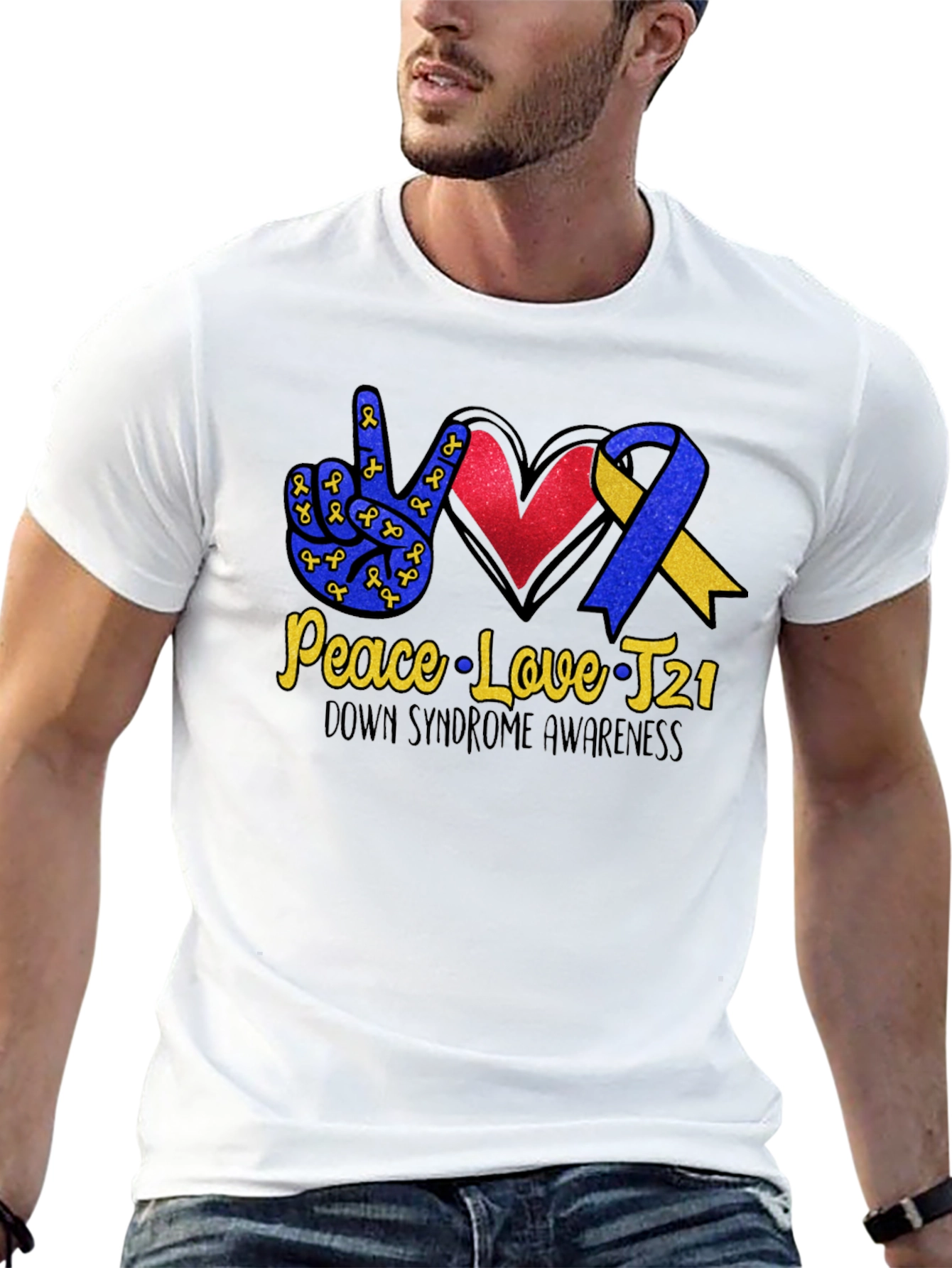 Peace Love T21 Down Syndrome Awareness Graphic Tee