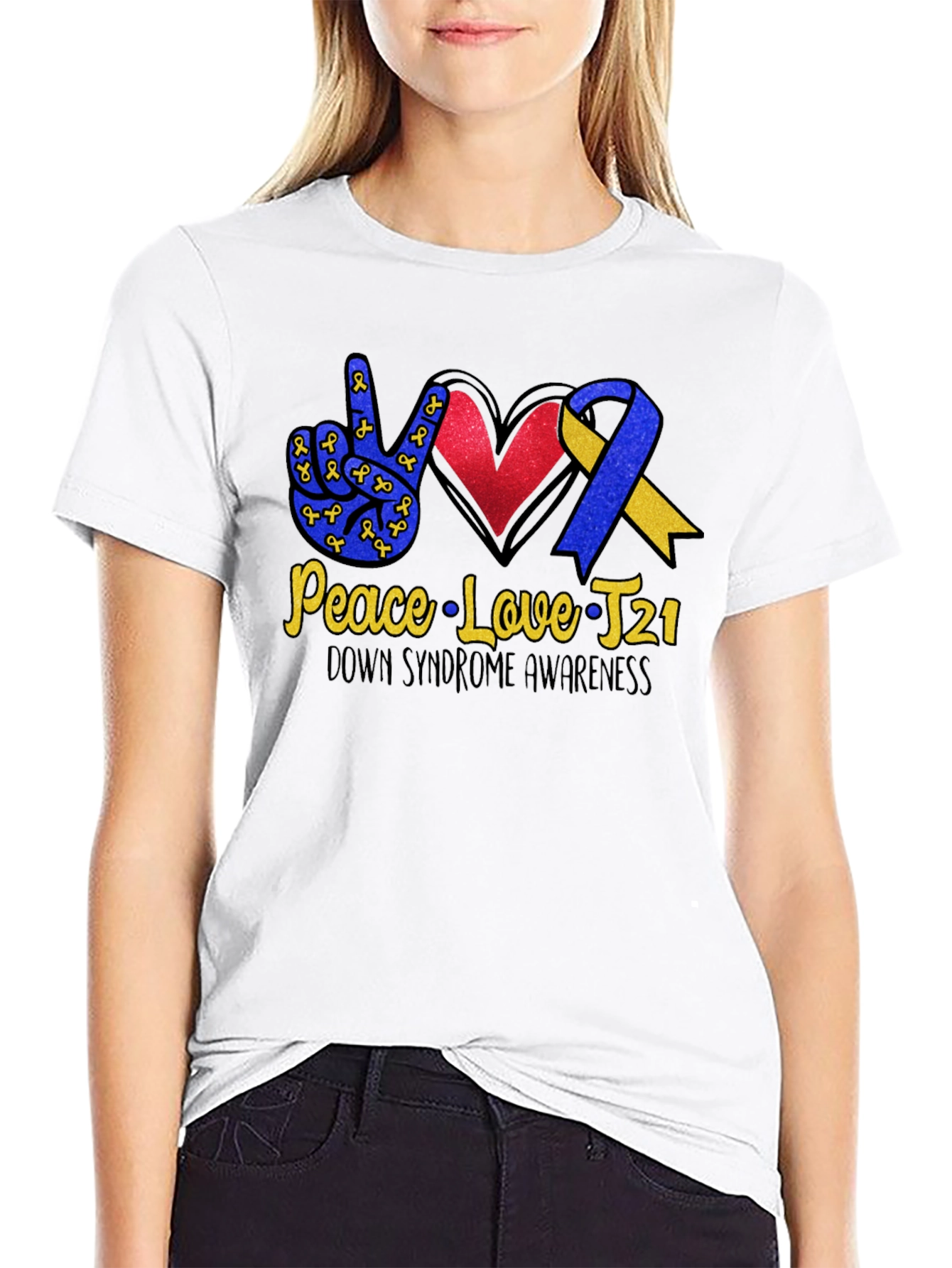 Peace Love T21 Down Syndrome Awareness Graphic Tee