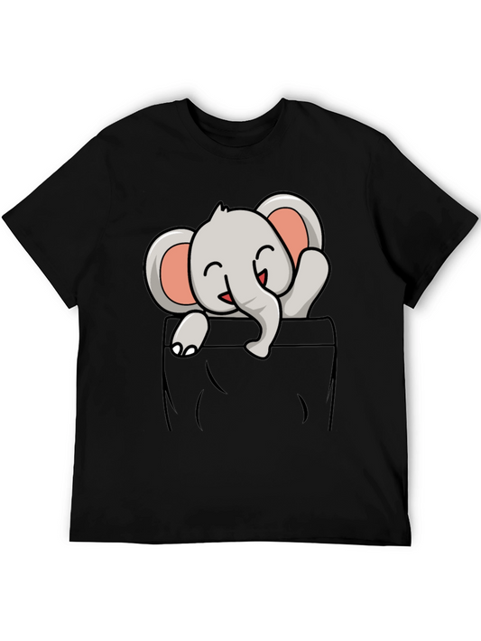 Cute Elephant Pocket T-Shirt - Soft Cotton Tee