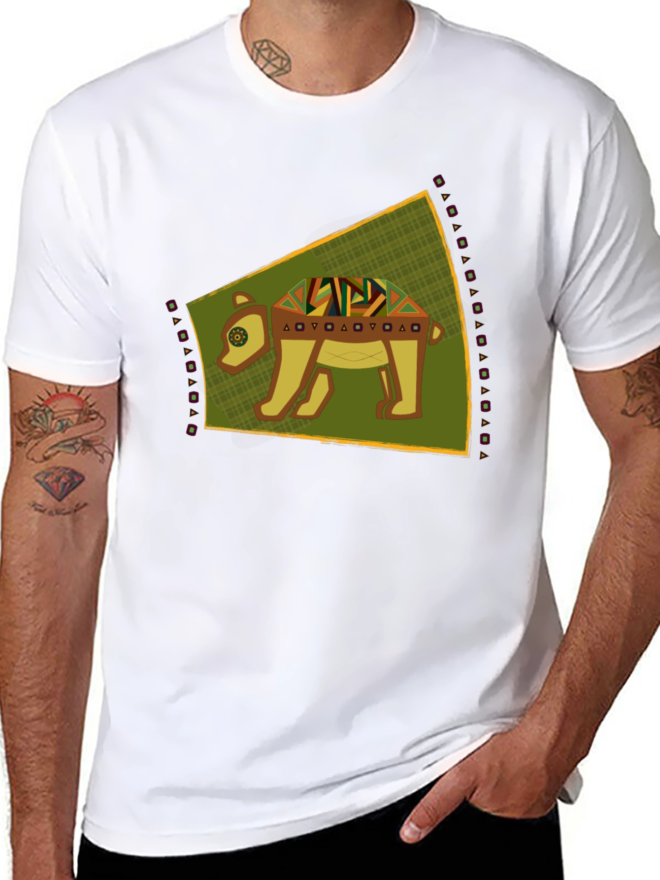 Tribal Bear Graphic Tee - Unique Black T-Shirt