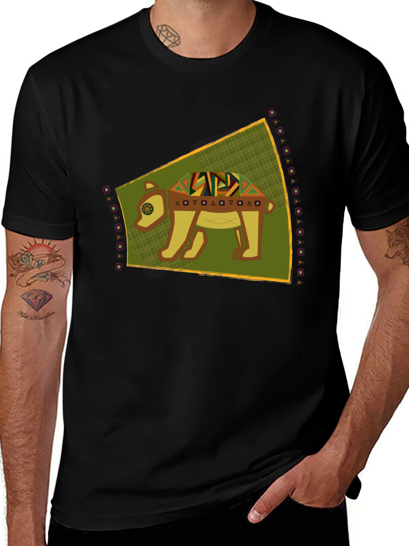 Tribal Bear Graphic Tee - Unique Black T-Shirt