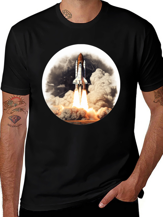 Space Shuttle Launch Graphic Tee - Black Cotton