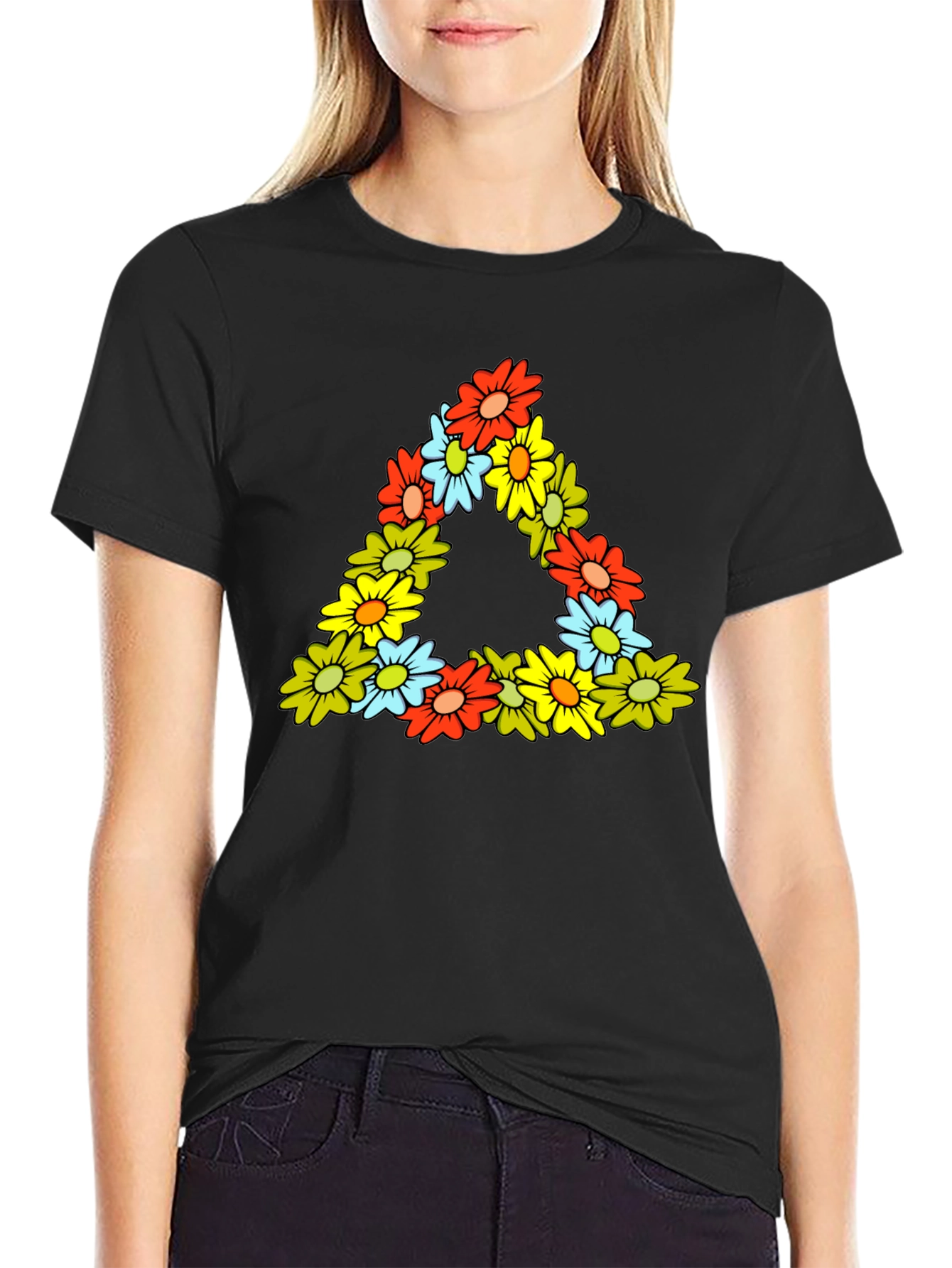 Floral Triangle Tee - Mens Black Graphic T-Shirt