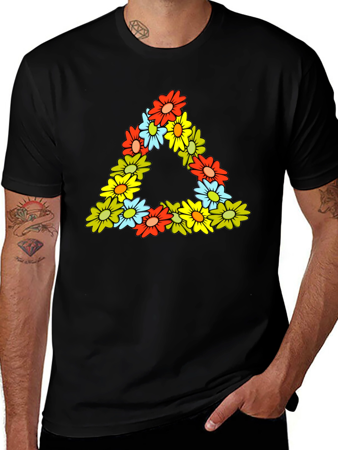 Floral Triangle Tee - Mens Black Graphic T-Shirt