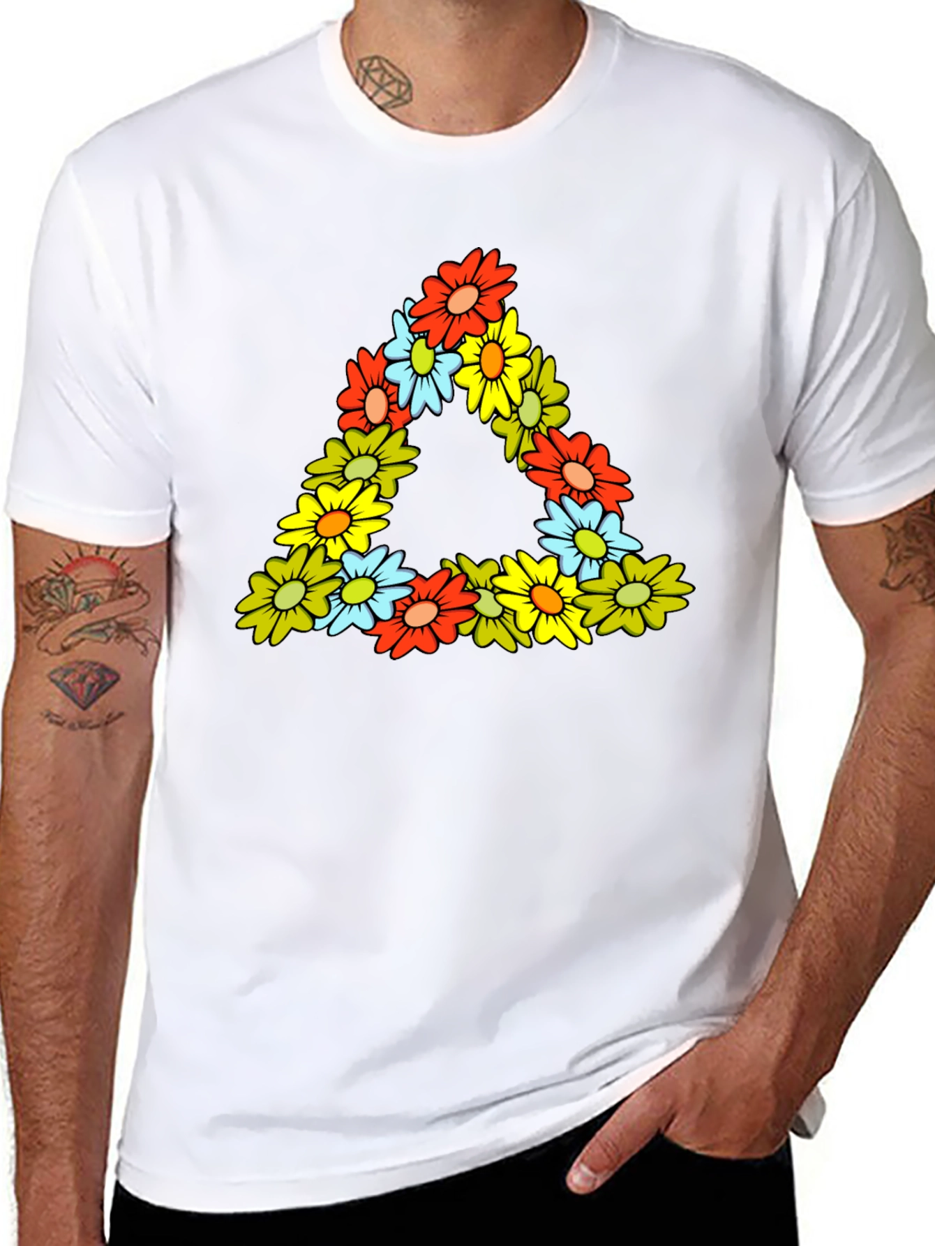 Floral Triangle Tee - Mens Black Graphic T-Shirt