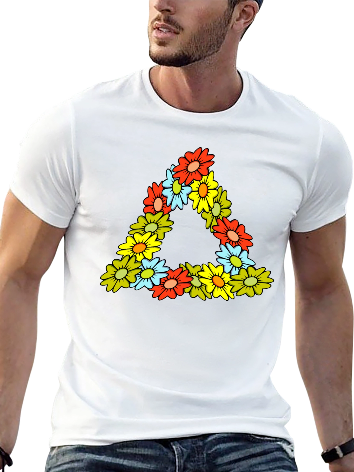 Floral Triangle Tee - Mens Black Graphic T-Shirt