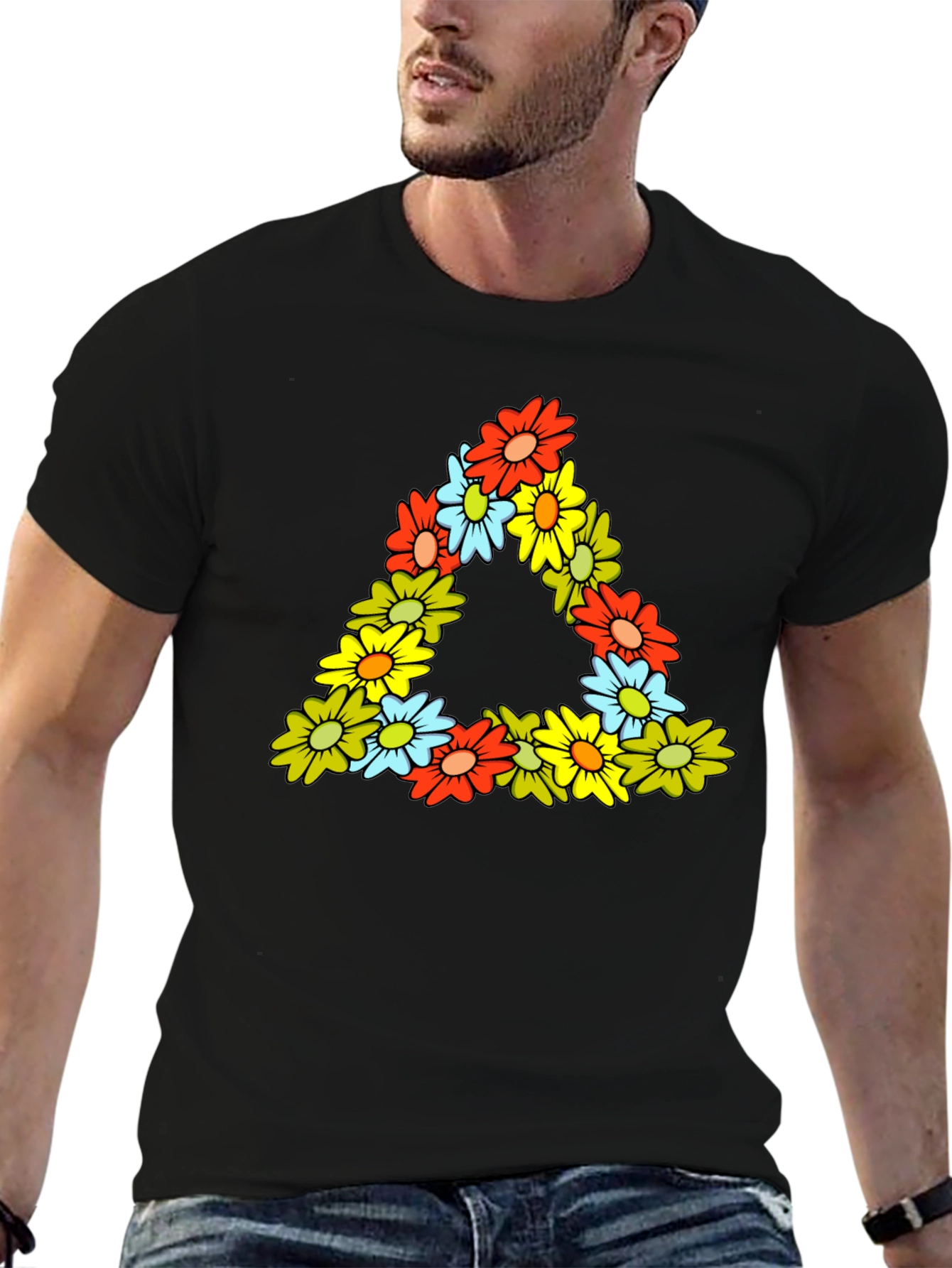 Floral Triangle Tee - Mens Black Graphic T-Shirt