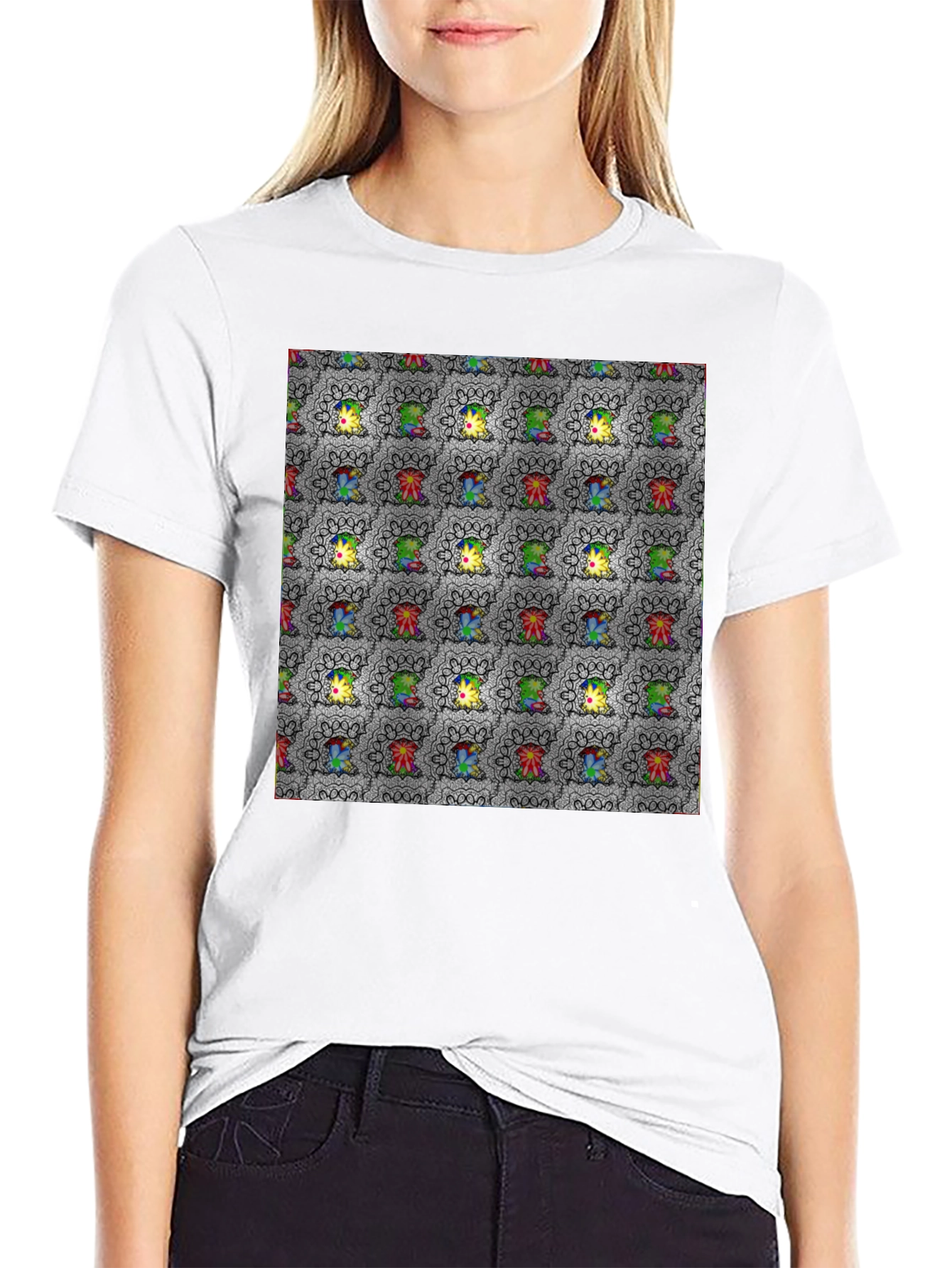 Patterned Graphic Print Crew Neck Tee