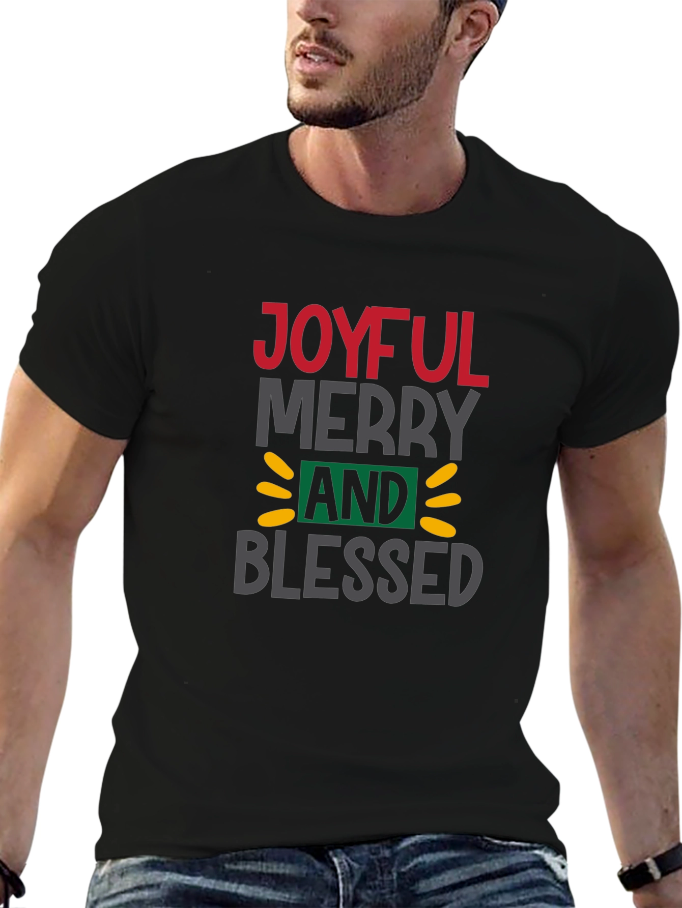 Joyful Merry & Blessed Graphic Tee - Black