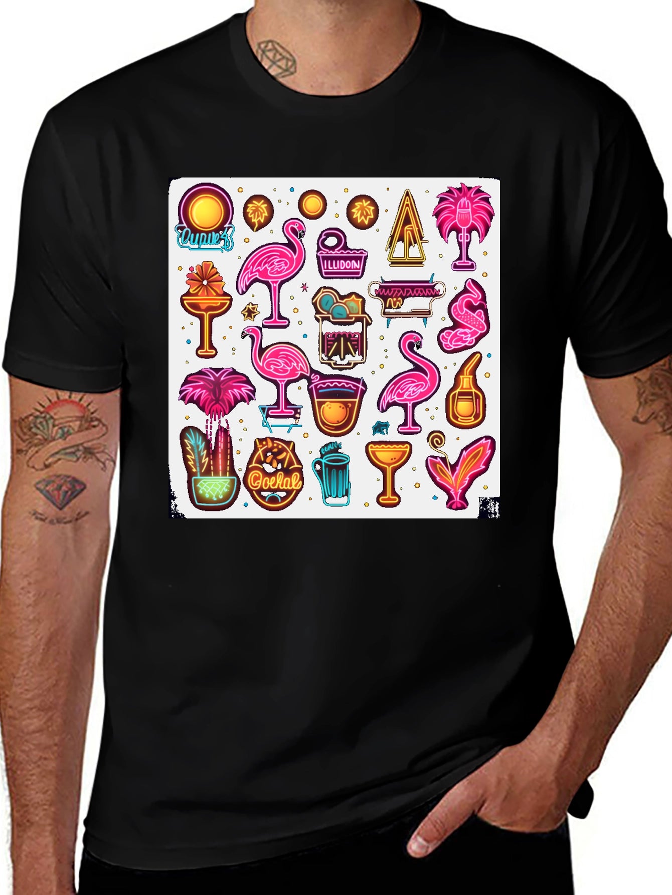 Neon Summer Graphic Tee - Tropical Design