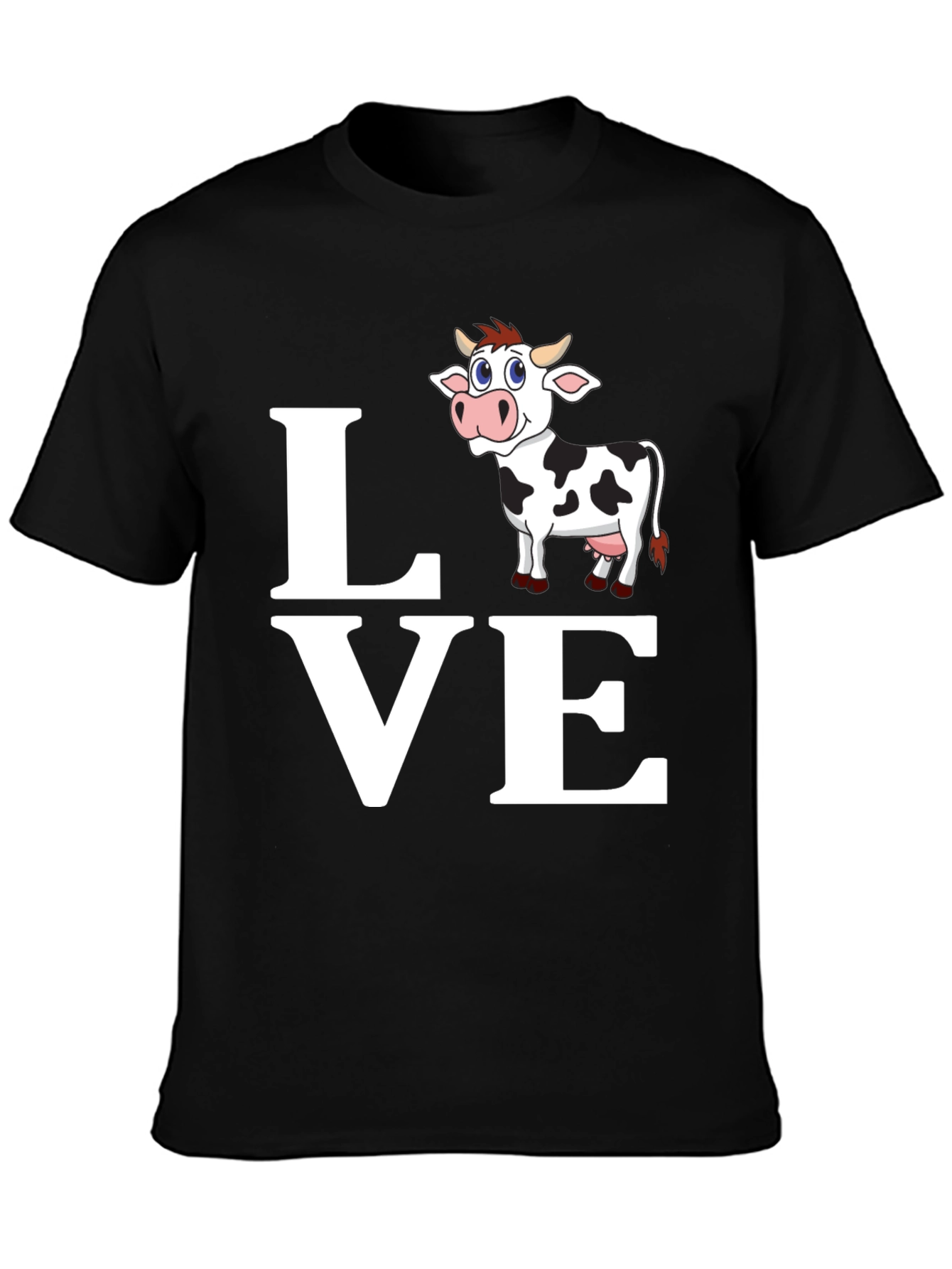 Cute Cow Lover T-Shirt - Black Cotton Blend
