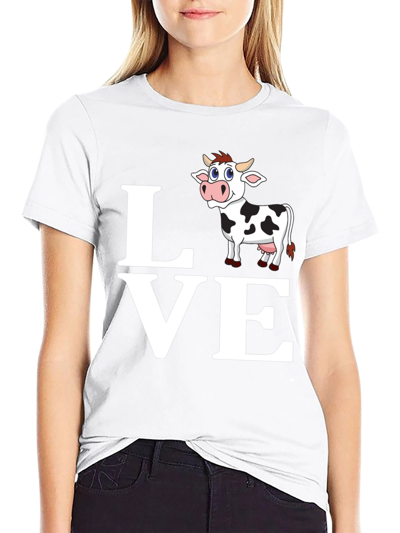 Cute Cow Lover T-Shirt - Black Cotton Blend
