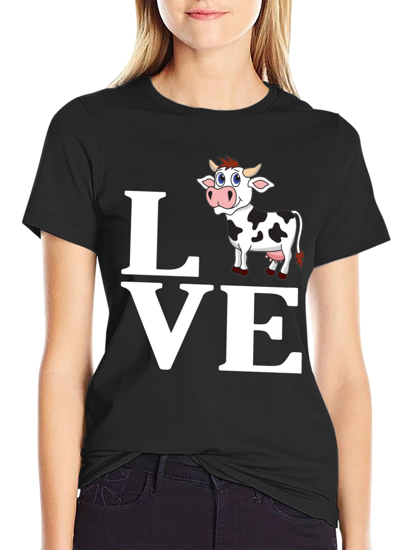 Cute Cow Lover T-Shirt - Black Cotton Blend