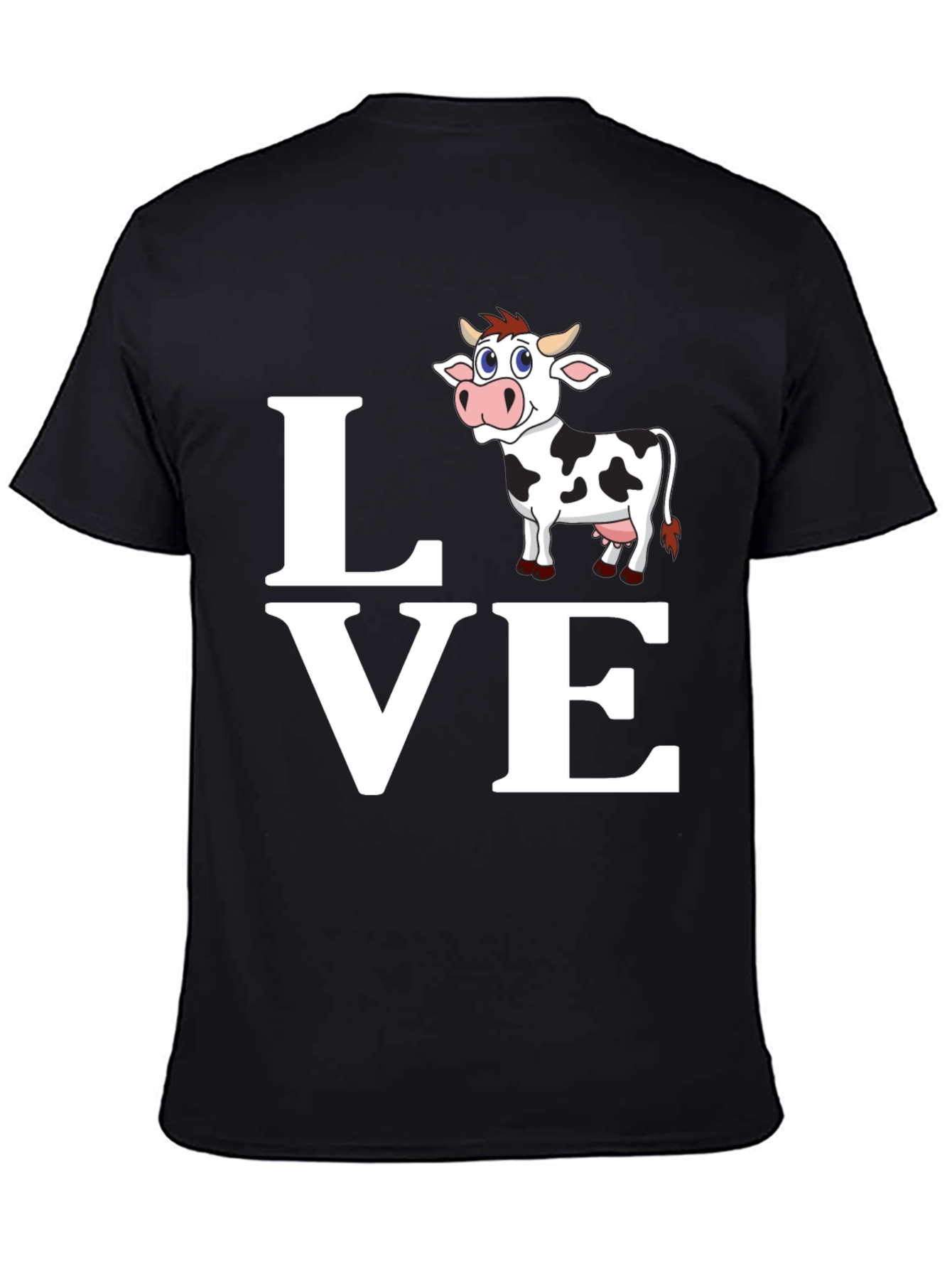 Cute Cow Lover T-Shirt - Black Cotton Blend
