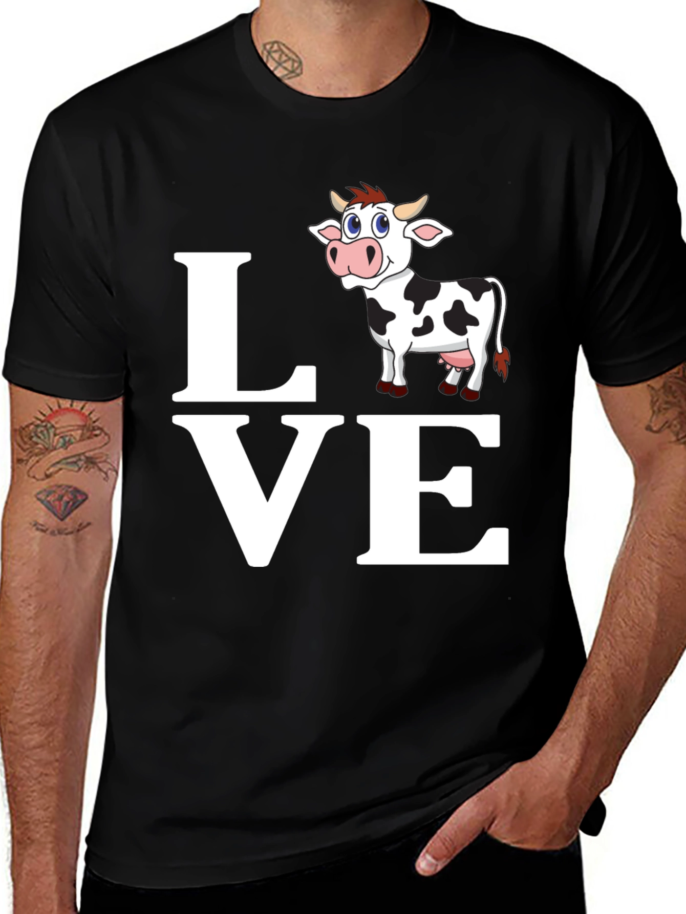 Cute Cow Lover T-Shirt - Black Cotton Blend