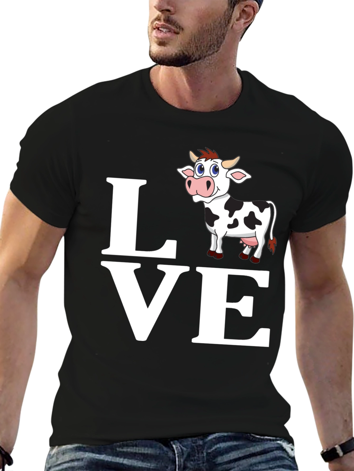 Cute Cow Lover T-Shirt - Black Cotton Blend