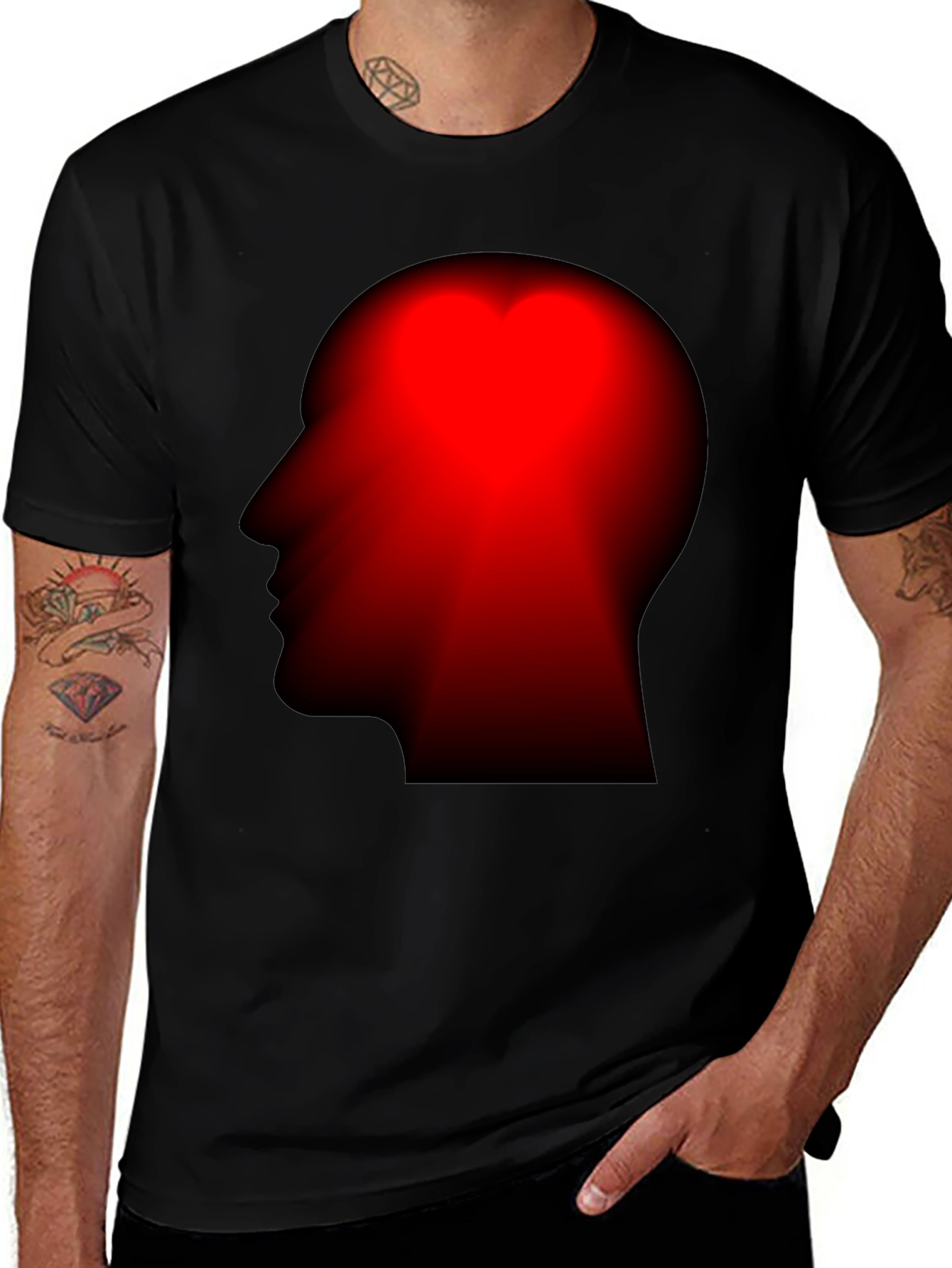 Red Head Silhouette Black T-Shirt