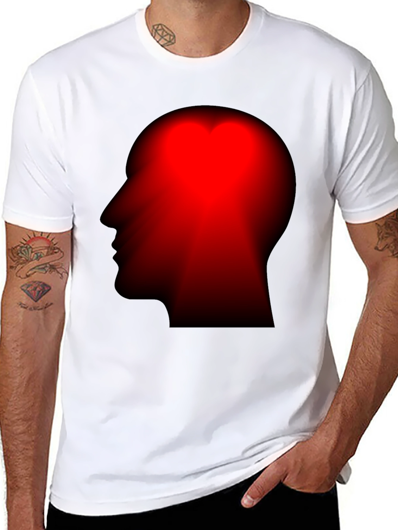 Red Head Silhouette Black T-Shirt