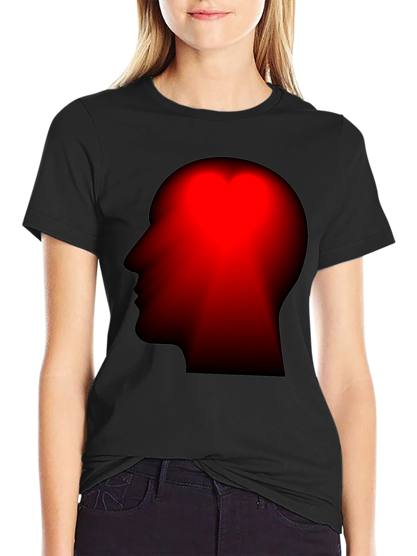 Red Head Silhouette Black T-Shirt