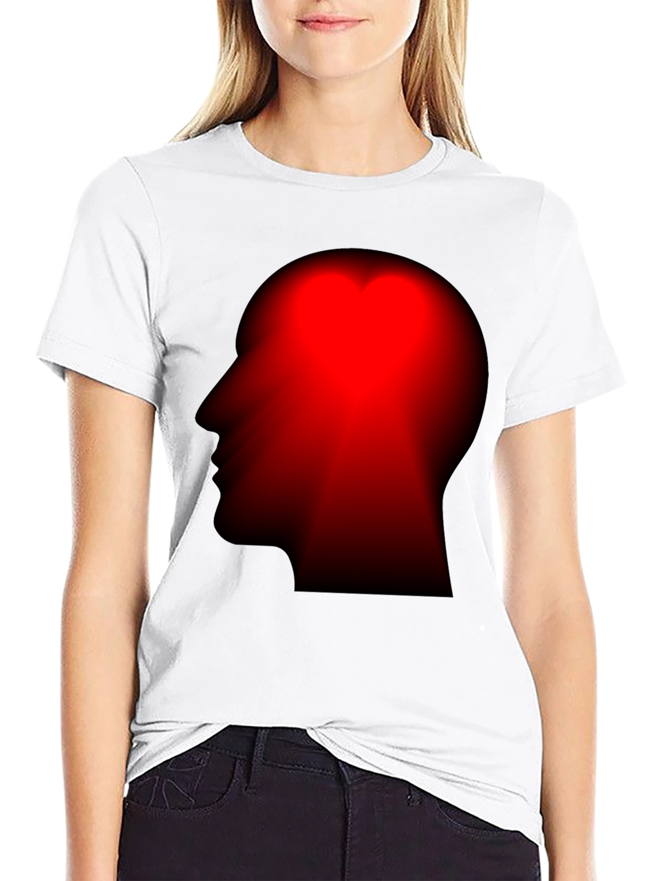Red Head Silhouette Black T-Shirt