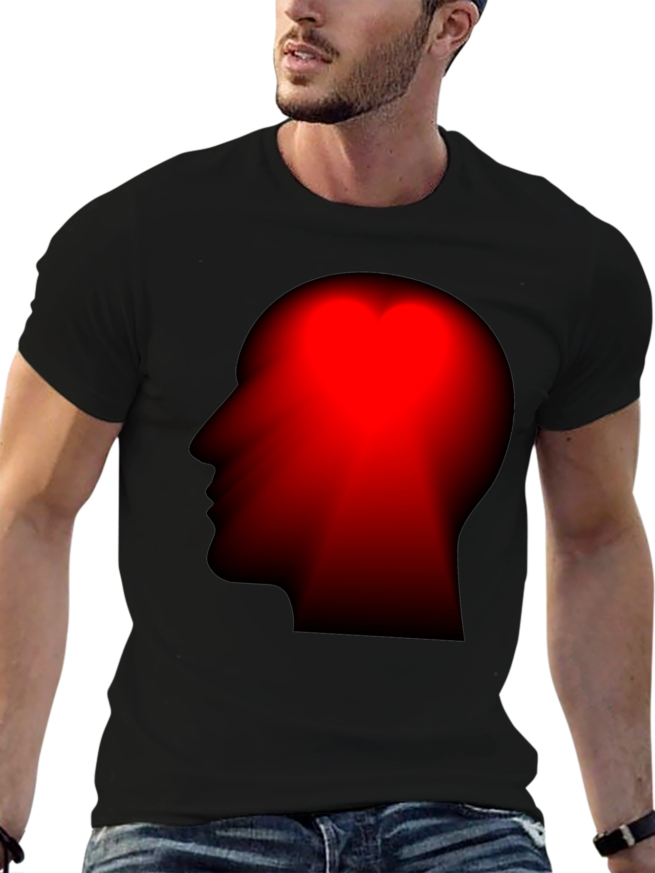 Red Head Silhouette Black T-Shirt