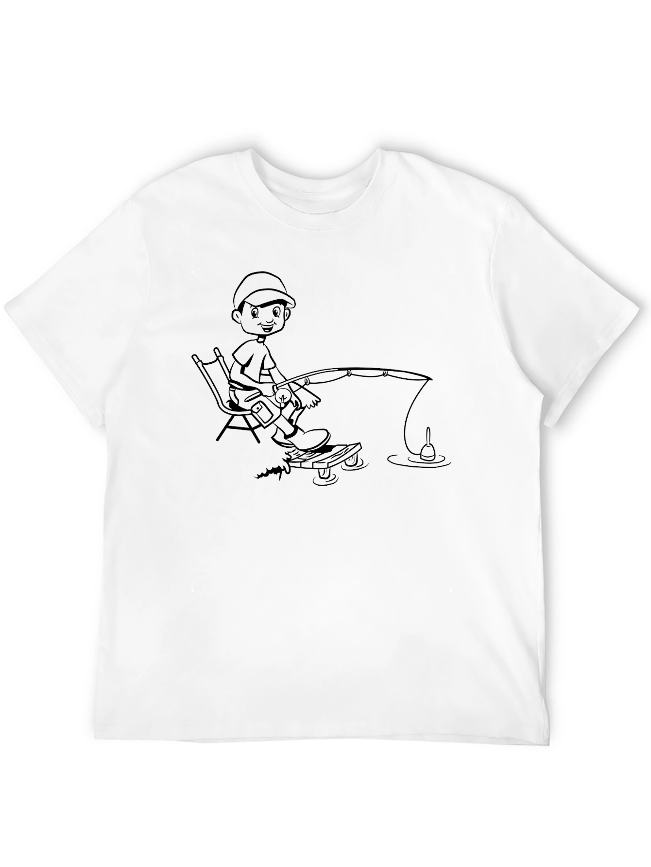 Fishing Boy Graphic Tee - Black Cotton Casual T-Shirt