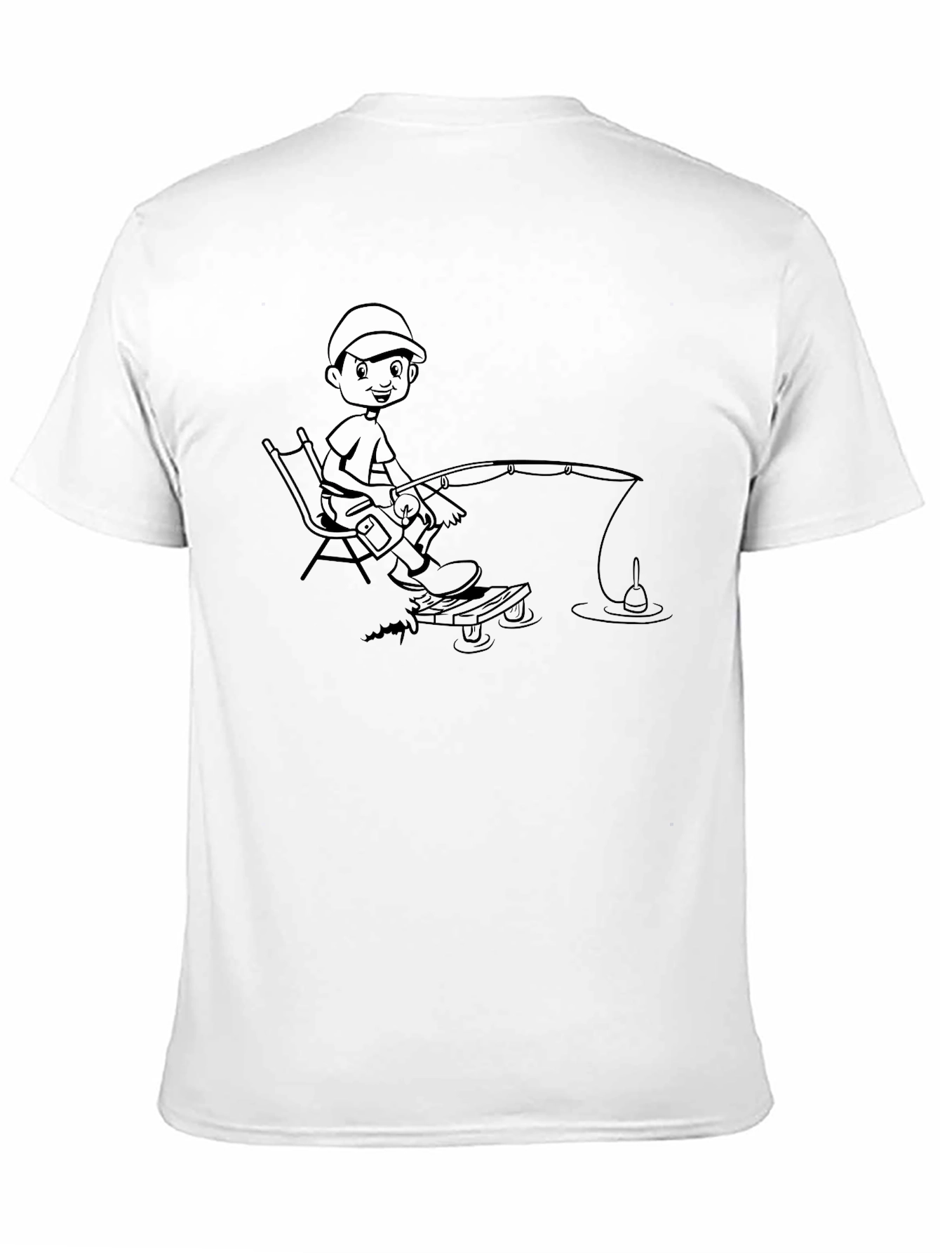 Fishing Boy Graphic Tee - Black Cotton Casual T-Shirt